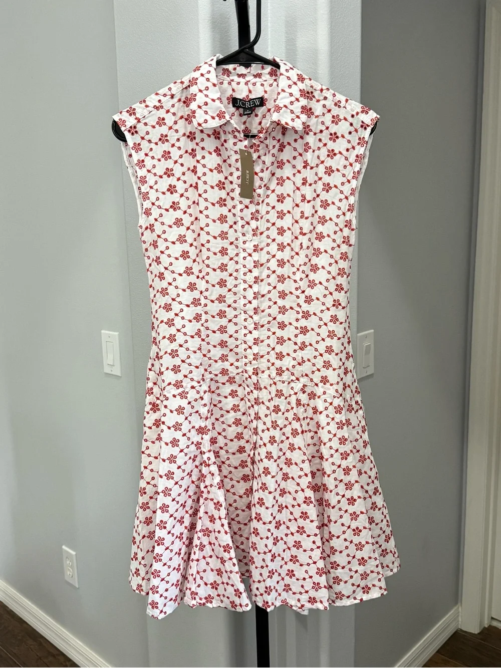 J.Crew Mini Eyelet Red White Shirt Dress Size 0 NWT Feminine